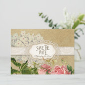 Save The Date Hydrangea et Roses teintées de thé en dentelle vin (Debout devant)