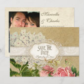 Save The Date Hydrangea et Roses teintées de thé en dentelle vin (Devant / Derrière)
