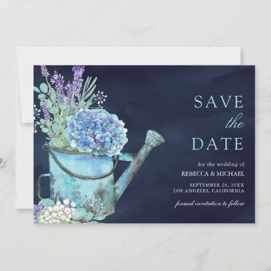 Save The Date Hydrangea Lavender Floral Navy Mariage bleu (Devant)
