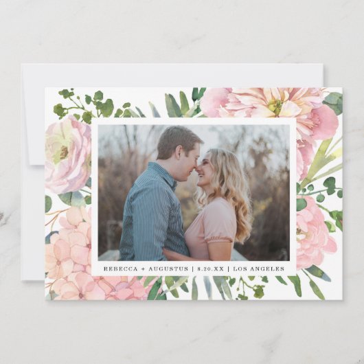 Save The Date Hydrangea Rose Aquarelle rose Photo florale (Devant)