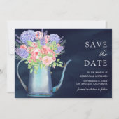 Save The Date Hydrangea Roses Rose Foncé Bleu Marine Mariage (Devant)