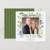 Save The Date Hydrangeas Bleus Aquarelle Florale Photo (Devant / Derrière)