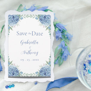 Save The Date Hydrangeas Bleus Écriture Florale Aquarelle