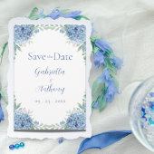 Save The Date Hydrangeas Bleus Écriture Florale Aquarelle
