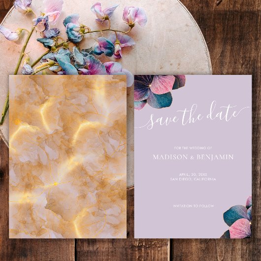 Save The Date Hydrangeas Élégantes Or Bleu Lavande Violet