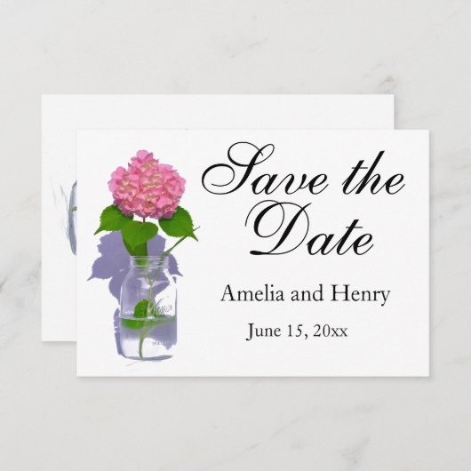 Save The Date Hydrangée rose rose fleur rose (Devant / Derrière)