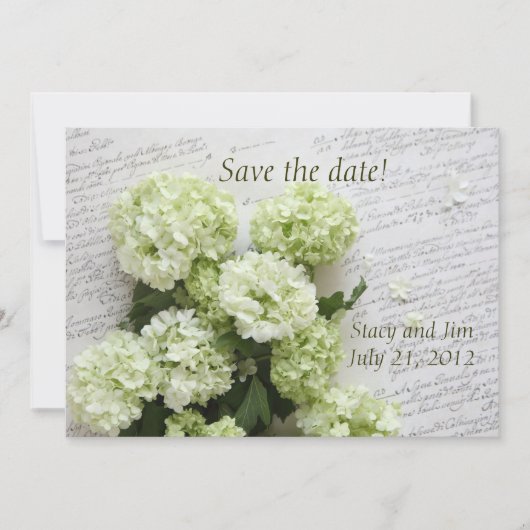 Save The Date hydrangées blanches avec script enregistrer la dat (Devant)