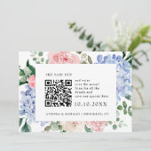 Save The Date Hydrangées bleu outrepassé rose pastel Photo Code  (Debout devant)