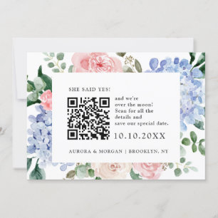 Save The Date Hydrangées bleu outrepassé rose pastel Photo Code 