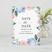 Save The Date Hydrangées bleu pâle rose pastel mariage (Debout devant)