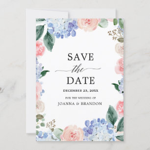 Save The Date Hydrangées bleu pâle rose pastel mariage
