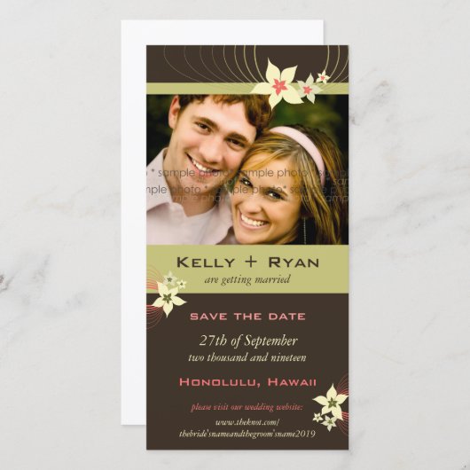 Save The Date Ikebana Frangipani Mariage de fleurs tropicales ro (Devant / Derrière)