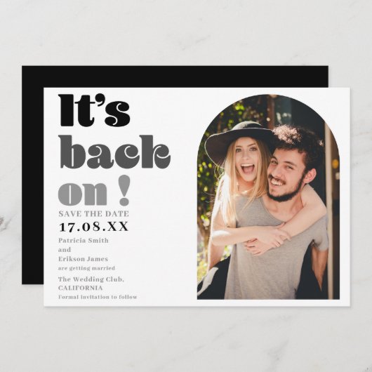 Save The Date Il est de retour sur la photo en script noir enreg (Devant / Derrière)