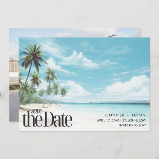 Save The Date Île Breeze Beach Destination Mariage (Devant / Derrière)