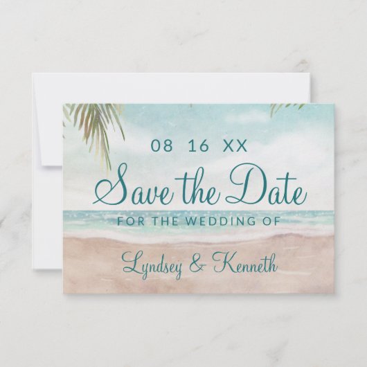 Save The Date Île Breeze Plage Peinte Scène Océan Tropical (Devant)