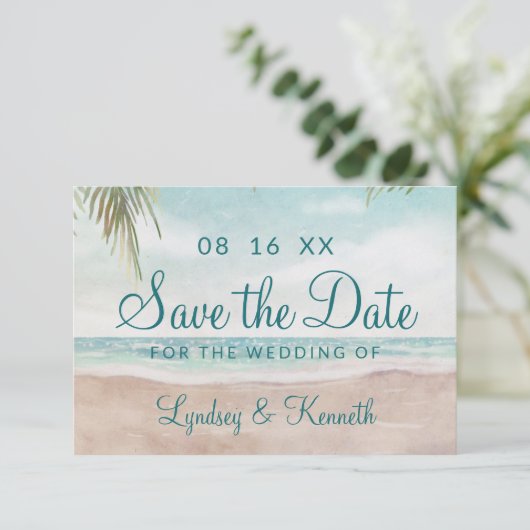Save The Date Île Breeze Plage Peinte Scène Océan Tropical (Debout devant)
