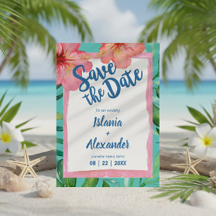 Save The Date Île tropicale Hibiscus Palm Mariage