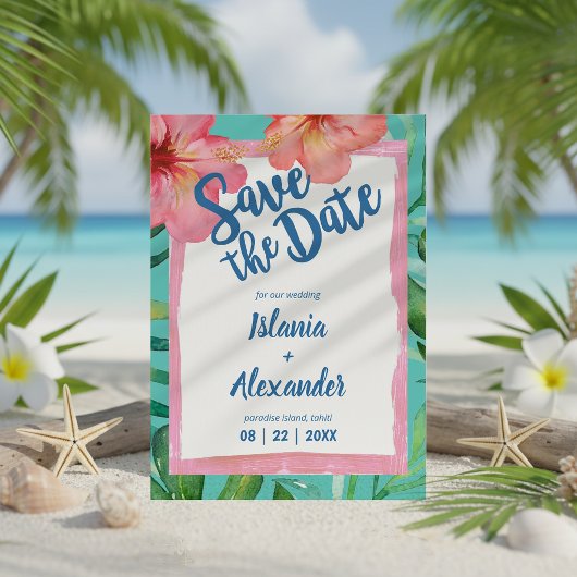 Save The Date Île tropicale Hibiscus Palm Mariage