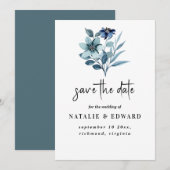 Save The Date Illustration aquarelle rustique Bouquet floral ble (Devant / Derrière)