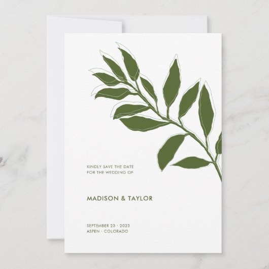 Save The Date Illustration botanique moderne Moss Green Two Tone (Devant)