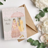 Save The Date Illustration de couple indien avec parapluie rose