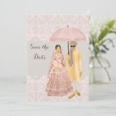 Save The Date Illustration de couple indien avec parapluie rose (Debout devant)