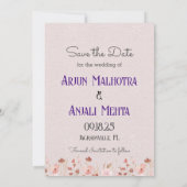 Save The Date Illustration de couple indien Lilac Delight (Dos)