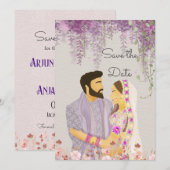 Save The Date Illustration de couple indien Lilac Delight (Devant / Derrière)