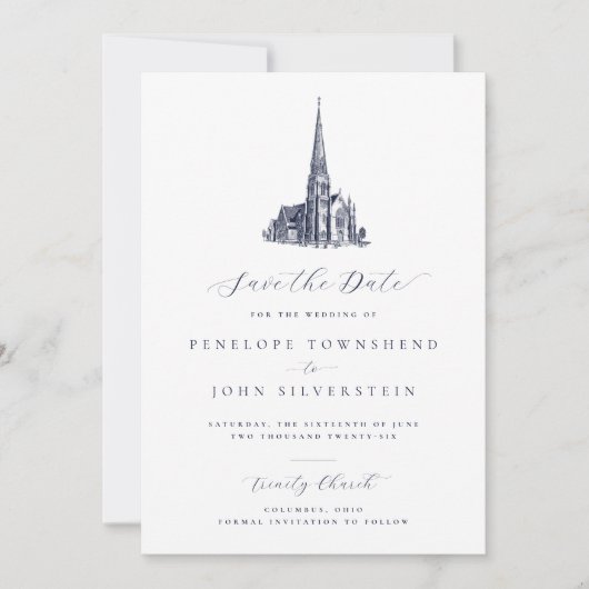 Save The Date Illustration de l'église élégante Mariage officiel (Devant)