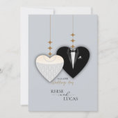Save The Date Illustration de mariage cœur noir blanc moderne (Devant)