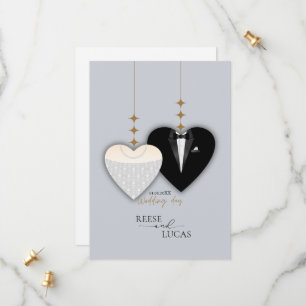 Save The Date Illustration de mariage cœur noir et blanc moderne
