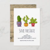 Save The Date Illustration de mignons cactus dans des pots de fl (Devant / Derrière)