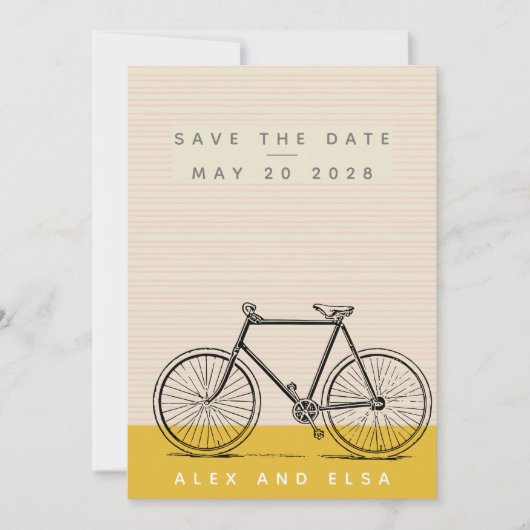 Save The Date Illustration de vélo élégant Blush et Jaune Nom (Devant)