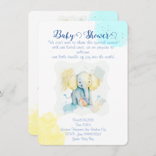 Save The Date Illustration d'éléphant bleu (Devant / Derrière)