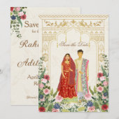 Save The Date Illustration du couple indien Red & Gold (Devant / Derrière)