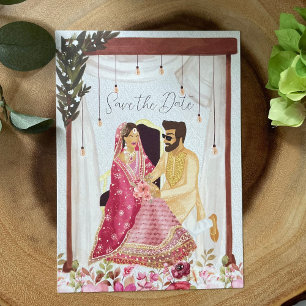 Save The Date Illustration du couple mariage pakistanais
