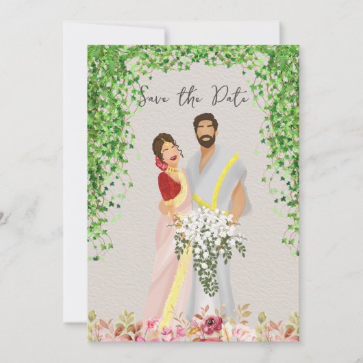 Save The Date Illustration du couple mariage tamoul (Devant)