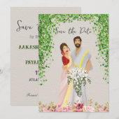 Save The Date Illustration du couple mariage tamoul (Devant / Derrière)