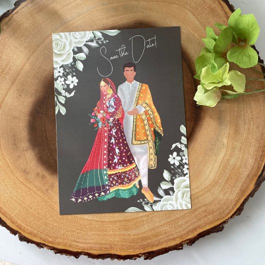 Save The Date Illustration d'un couple de mariages pakistanais