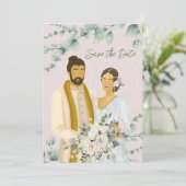Save The Date Illustration d'un Mariage sinhalais en couple (Debout devant)