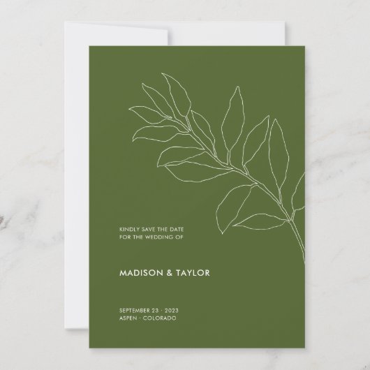 Save The Date Illustration végétale moderne Moss Green (Devant)