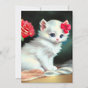 Save The Date Illustration vintage de Kitten blanc avec fleurs r
