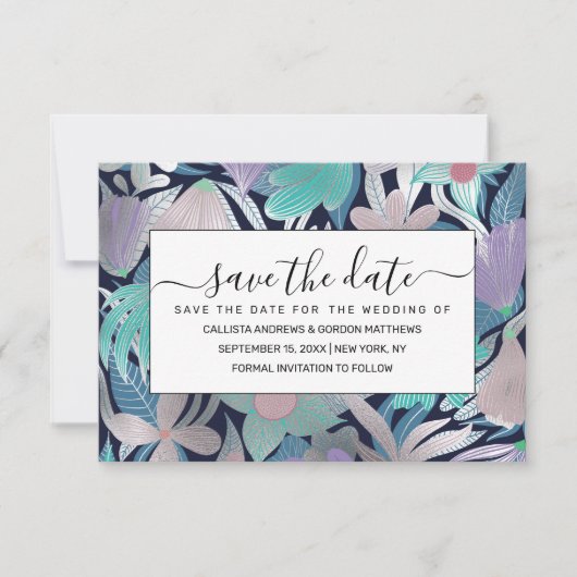 Save The Date Illustrations de Feuilles floraux violets argentés (Devant)
