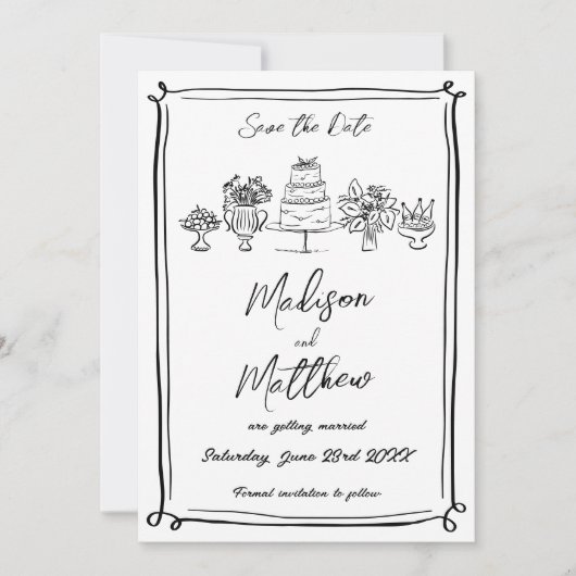 Save The Date Illustrations élégantes à la main Doodles Mariage (Devant)