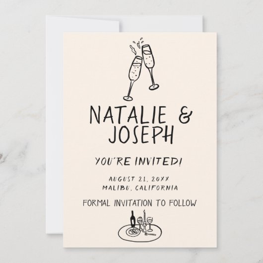 Save The Date Illustré manuscrit rétro Quirky Mariage amusant (Dos)