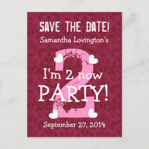 Save the Date I'm Two Birthday Party V09A WIJN ROO Aankondigingskaart