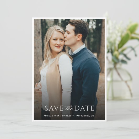 Save The Date Image blanche unique enregistrer la date (Debout devant)