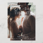 Save The Date Image de couple Texte de script blanc Enregistrer (Devant / Derrière)