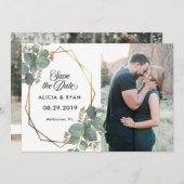 Save The Date Image unique photo eucalyptus cadre géo enregistre (Devant / Derrière)