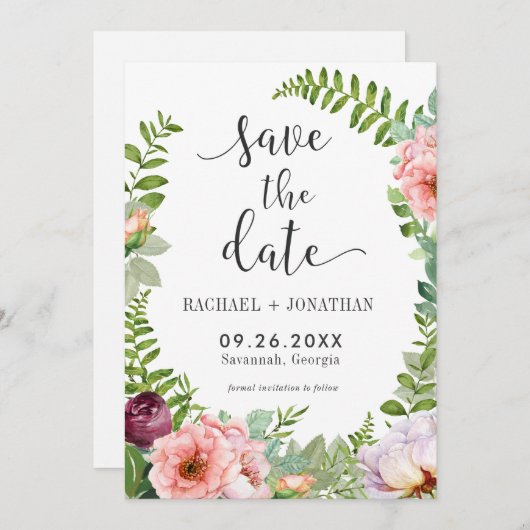 Save The Date Imaginaire Floral Boho Wedding Enregistrer la cart (Devant / Derrière)
